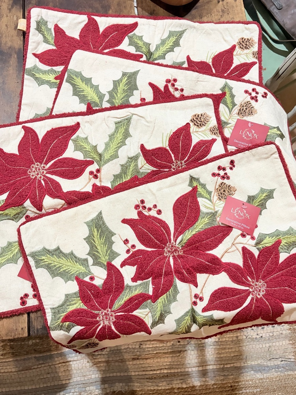 Lenox Vintage Pionsettia Pillow Covers Lot of 4 New With Tags Covers Only
